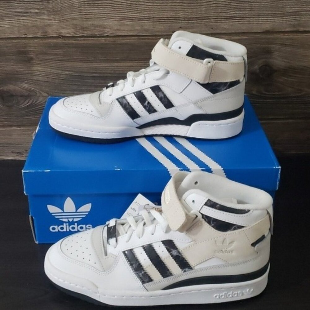 NIB Adidas Forum Mid Womens 8.5 White Black Marble Sneakers Retro Streetwear
